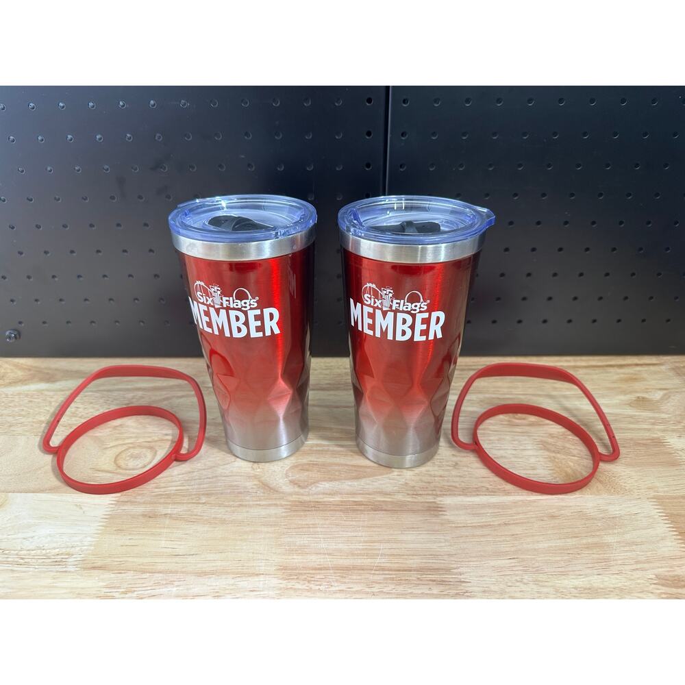 Six Flags Member Red Tumbler Cup Souvenir Refillable